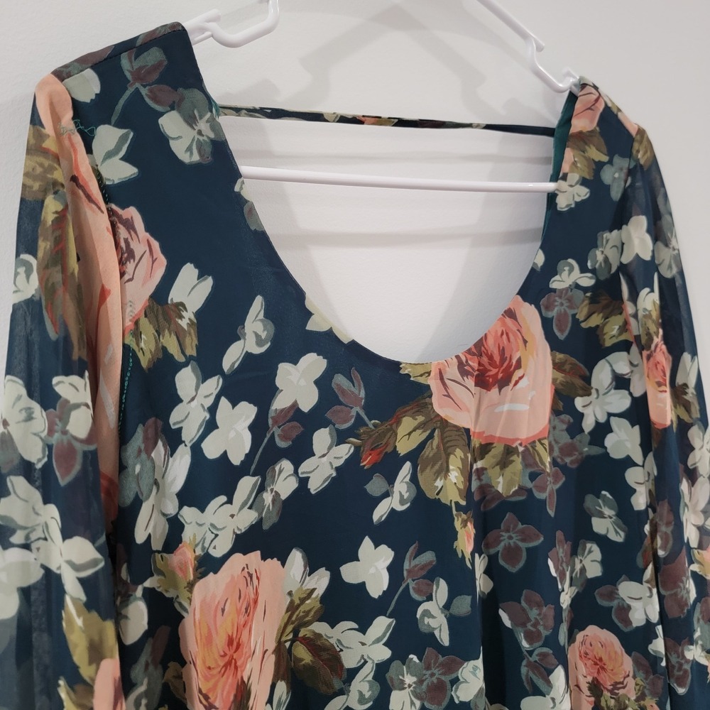 Show Me Your Mumu Mini Dress Size Small Green Floral Bell Sleeve Dainty - Picture 3 of 8